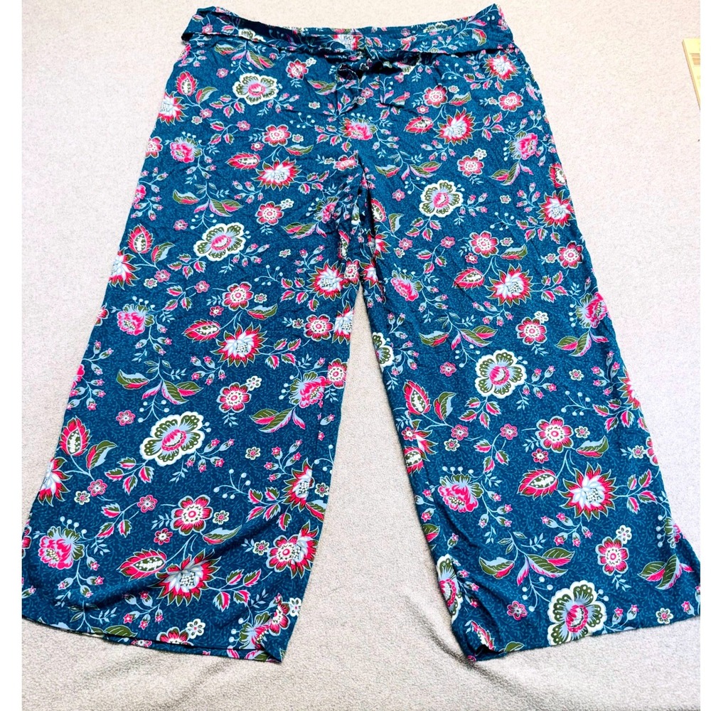 Canyon Retreat‎ Wide Leg Pants Womens XL Blue Pink Floral Boho Relaxed Fit Flowy